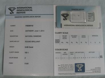Preview: Diamant im Brillantschliff 0.08 ct / VS1 / F / Fair / mit IGI Report