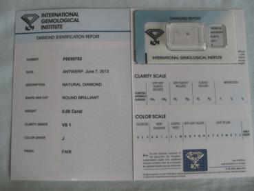 Preview: Diamant im Brillantschliff 0.09 ct / VS1 / J / Fair / mit IGI Report