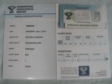 Preview: Diamant im Brillantschliff 0.09 ct / SI2 / I / Good / mit IGI Report