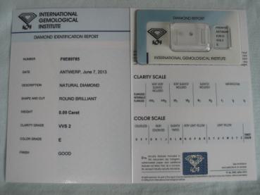Diamant im Brillantschliff 0.09 ct / VVS2 / E / Good / mit IGI Report
