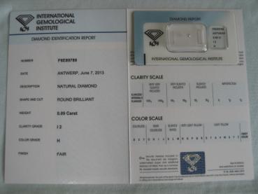 Preview: Diamant im Brillantschliff 0.09 ct / I2 / H / Fair / mit IGI Report