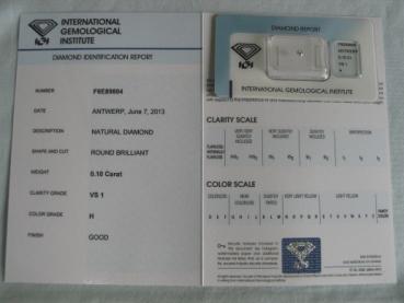 Preview: Diamant im Brillantschliff 0.10 ct / VS1 / H / Good / mit IGI Report