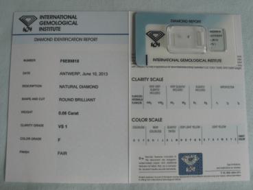 Preview: Diamant im Brillantschliff 0.06 ct / VS1 / F / Fair / mit IGI Report
