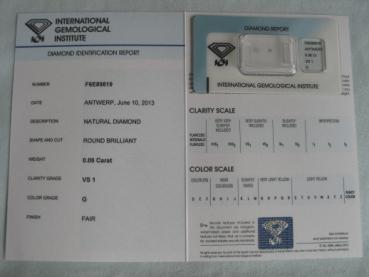 Preview: Diamant im Brillantschliff 0.06 ct / VS1 / G / Fair / mit IGI Report