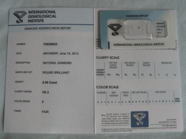 Preview: Diamant im Brillantschliff 0.06 ct / VS2 / F / Fair / mit IGI Report