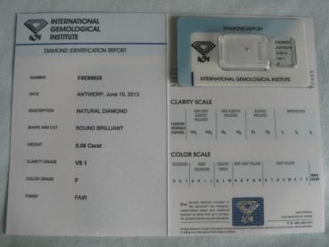 Preview: Diamant im Brillantschliff 0.06 ct / VS1 / F / Fair / mit IGI Report