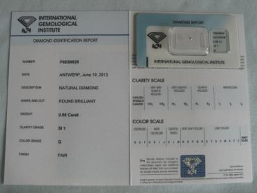 Preview: Diamant im Brillantschliff 0.06 ct / SI1 / G / Fair / mit IGI Report