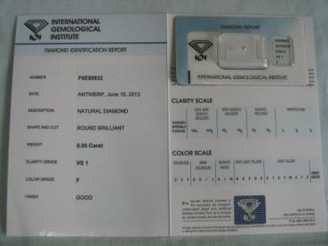 Preview: Diamant im Brillantschliff 0.05 ct / VS1 / F / Good / mit IGI Report
