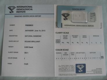 Preview: Diamant im Brillantschliff 0.05 ct / VS1 / I / Fair / mit IGI Report