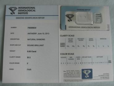 Preview: Diamant im Brillantschliff 0.05 ct / SI2 / F / Fair / mit IGI Report