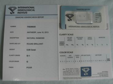 Preview: Diamant im Brillantschliff 0.05 ct / SI1 / G / Poor / mit IGI Report
