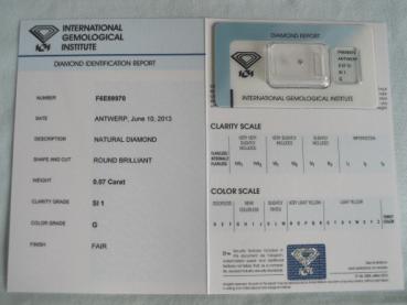 Preview: Diamant im Brillantschliff 0.07 ct / SI1 / G / Fair / mit IGI Report