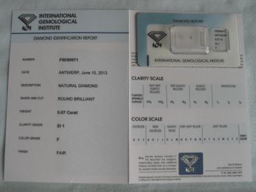 Preview: Diamant im Brillantschliff 0.07 ct / SI1 / F / Fair / mit IGI Report