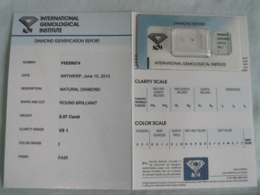 Preview: Diamant im Brillantschliff 0.07 ct / VS1 / I / Fair / mit IGI Report