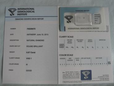 Preview: Diamant im Brillantschliff 0.07 ct / VVS1 / H / Good / mit IGI Report