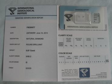 Preview: Diamant im Brillantschliff 0.07 ct / VVS2 / G / Good / mit IGI Report