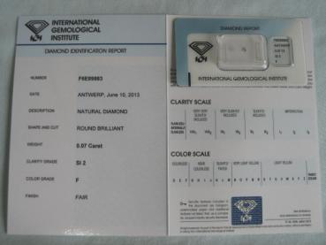 Preview: Diamant im Brillantschliff 0.07 ct / SI2 / F / Fair / mit IGI Report