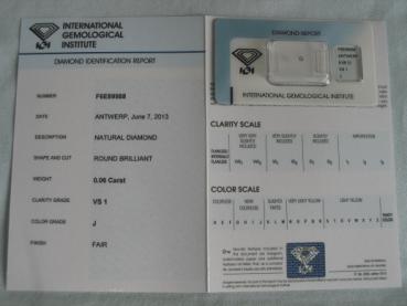 Preview: Diamant im Brillantschliff 0.06 ct / VS1 / J / Fair / mit IGI Report