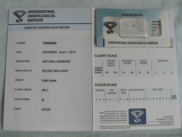 Preview: Diamant im Brillantschliff 0.06 ct / VS1 / G / Good / mit IGI Report
