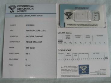 Preview: Diamant im Brillantschliff 0.06 ct / VS1 / G / Good / mit IGI Report