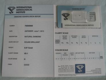 Preview: Diamant im Brillantschliff 0.07 ct / VS1 / H / Good / mit IGI Report