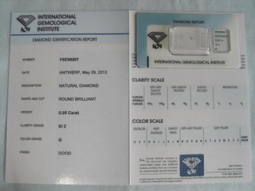 Preview: Diamant im Brillantschliff 0.05 ct / SI2 / G / Good / mit IGI Report