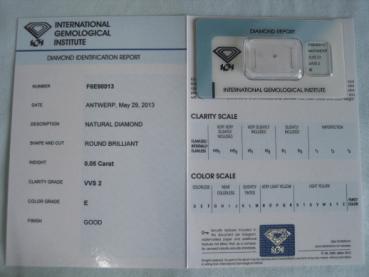 Preview: Diamant im Brillantschliff 0.05 ct / VVS2 / E / Good / mit IGI Report