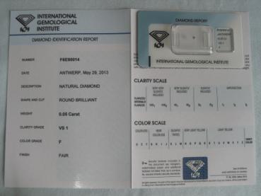 Preview: Diamant im Brillantschliff 0.05 ct / VS1 / F / Fair / mit IGI Report