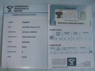 Preview: Diamant im Brillantschliff 0.05 ct / VVS2 / E / Good/ mit IGI Report
