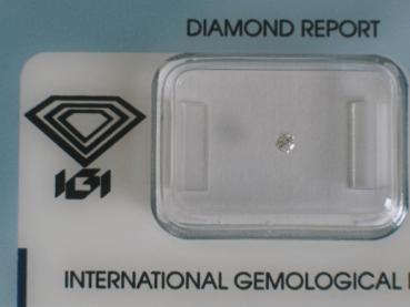 Diamant im Brillantschliff 0.05 ct / I2 / G / Poor / mit IGI Report