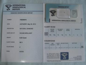 Preview: Diamant im Brillantschliff 0.04 ct / VS1 / J / Good / mit IGI Report