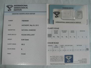 Preview: Diamant im Brillantschliff 0.04 ct / VS2 / E / Poor / mit IGI Report