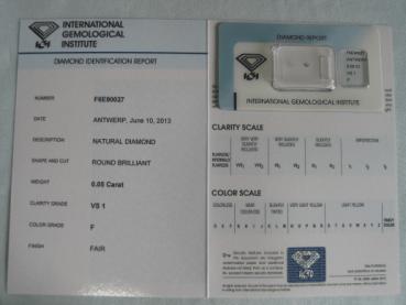 Preview: Diamant im Brillantschliff 0.05 ct / VS1 / F / Fair / mit IGI Report