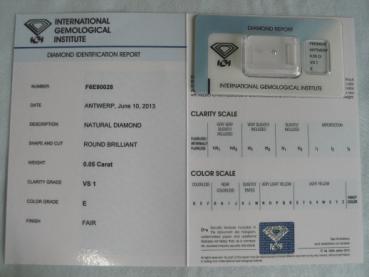 Preview: Diamant im Brillantschliff 0.05 ct / VS1 / E / Fair / mit IGI Report