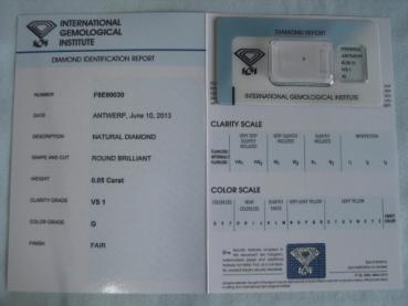 Preview: Diamant im Brillantschliff 0.05 ct / VS1 / G / Fair / mit IGI Report