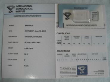 Preview: Diamant im Brillantschliff 0.05 ct / SI2 / F / Fair / mit IGI Report