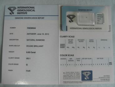 Preview: Diamant im Brillantschliff 0.05 ct / VS1 / G / Fair / mit IGI Report