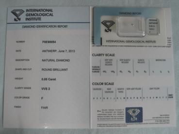 Preview: Diamant im Brillantschliff 0.05 ct / VVS2 / F / Fair / mit IGI Report