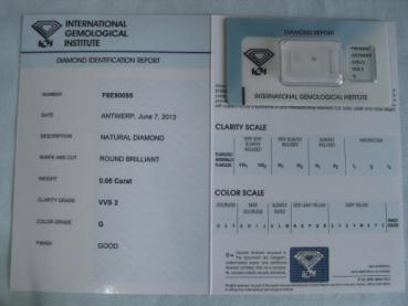 Preview: Diamant im Brillantschliff 0.05 ct / VVS2 / G / Good / mit IGI Report