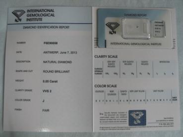 Preview: Diamant im Brillantschliff 0.05 ct / VVS2 / J / Fair / mit IGI Report