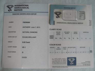 Preview: Diamant im Brillantschliff 0.05 ct / VS1 / G / Good / mit IGI Report