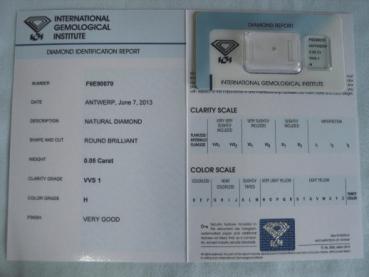 Preview: Diamant im Brillantschliff 0.05 ct / VVS1 / H / Very Good / mit IGI Report