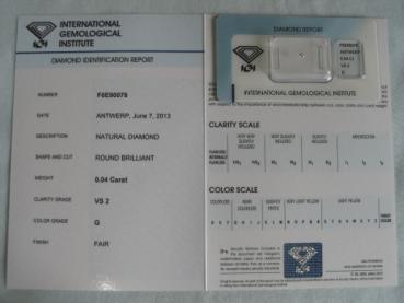 Preview: Diamant im Brillantschliff 0.04 ct / VS2 / G / Fair / mit IGI Report