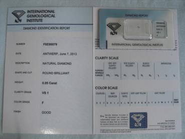 Preview: Diamant im Brillantschliff 0.05 ct / VS1 / F / Good / mit IGI Report
