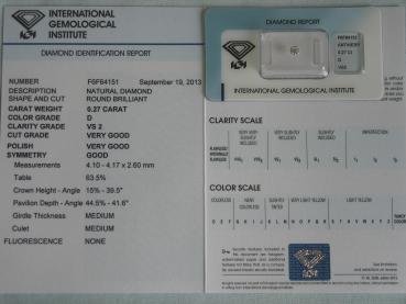Preview: Diamant im Brillantschliff 0.27 ct/ VS2/ D/ VG/ VG/ G/ mit IGI Report