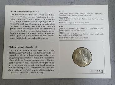 Numisbrief mit 5 DM Gedenkmünze "750. Todestag von Walther von der Vogelweide" aus CuNi
