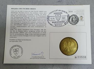 Preview: Numisbrief mit 10 DM Gedenkmünze "800 Jahre Deutscher Orden" aus 625er Silber