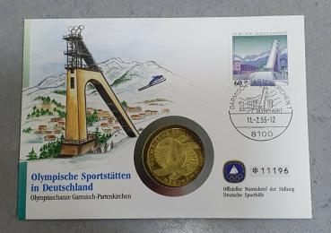 Numisbrief mit 10 DM Gedenkmünze "2. Motiv der Olympiamünze" aus 625er Silber