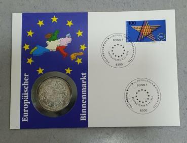 Numisbrief mit 10 DM Gedenkmünze "Europäischer Binnenmarkt" aus 625er Silber