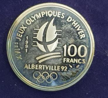 100 Francs 1991 XVI Olympischen Winterspiele, Albertville 1992 - Hockey, Frankreich, Silber 900